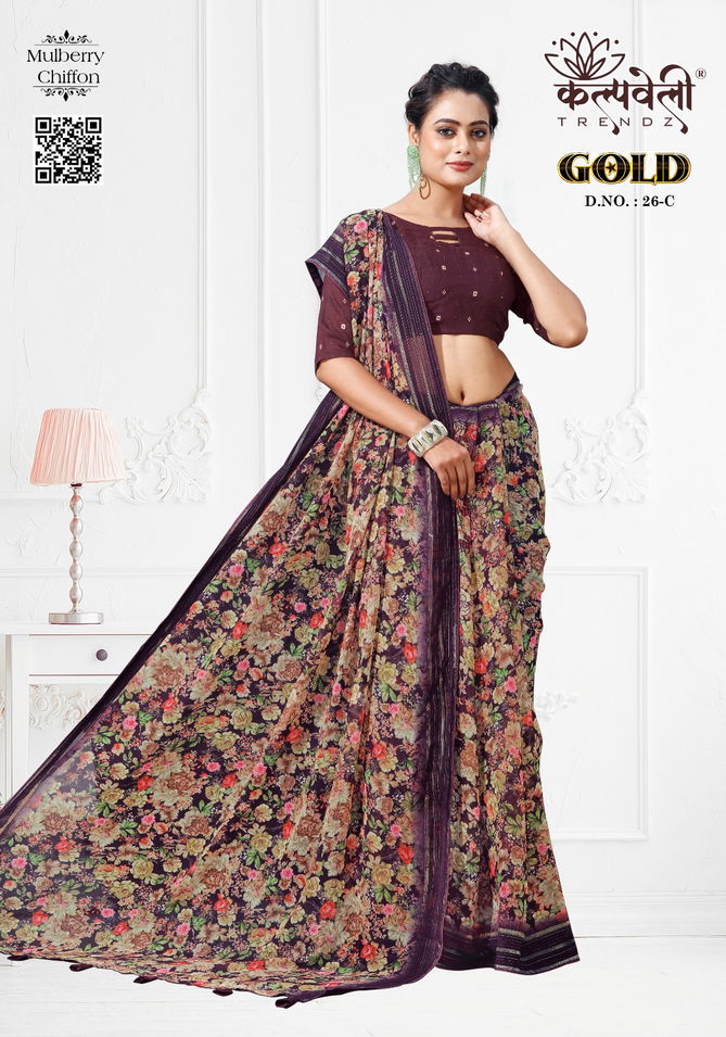 Gold 26 By Kalpatru Printed Mulberry Chiffon Sarees Wholesale Online